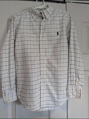 Ralph Lauren White and Blue Windowpane Button-Down Shirt - Boys